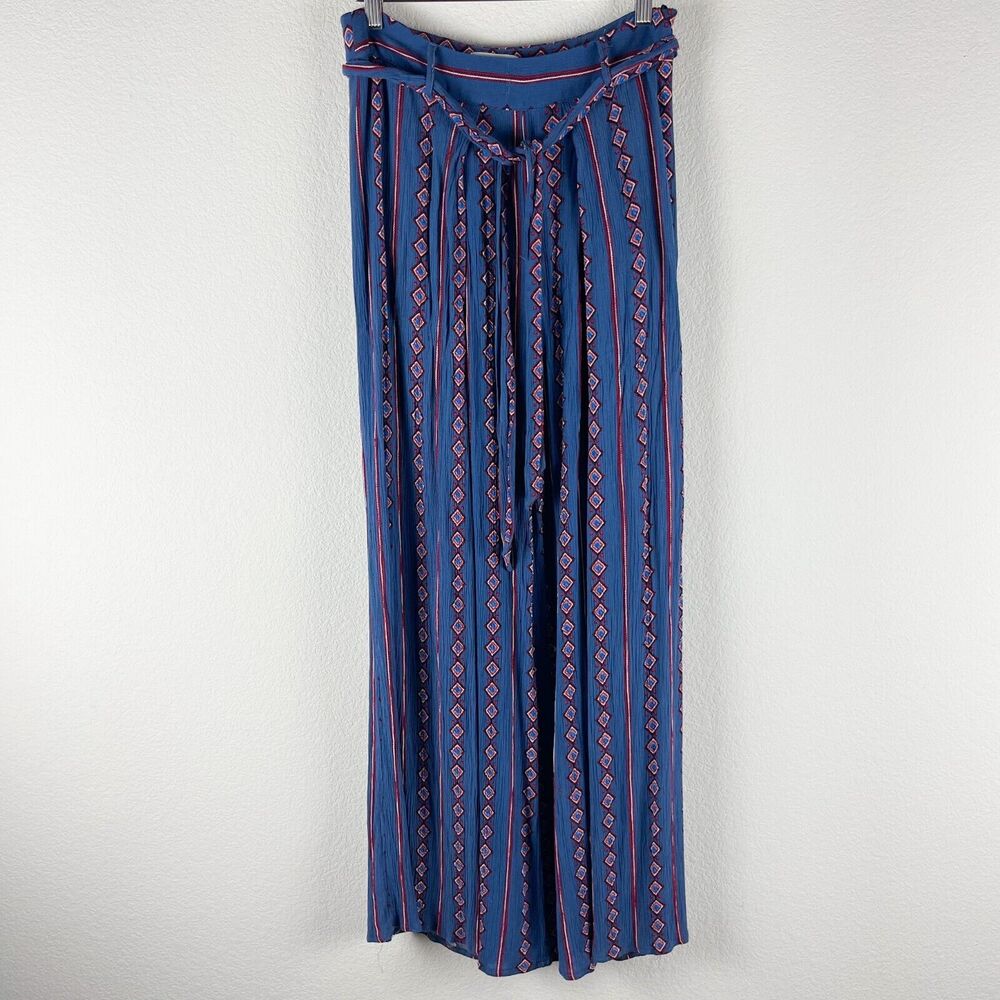 L'atiste Wide Leg Pants Womens Large Blue Size Zip Slit Waist Tie Boho Festival‎